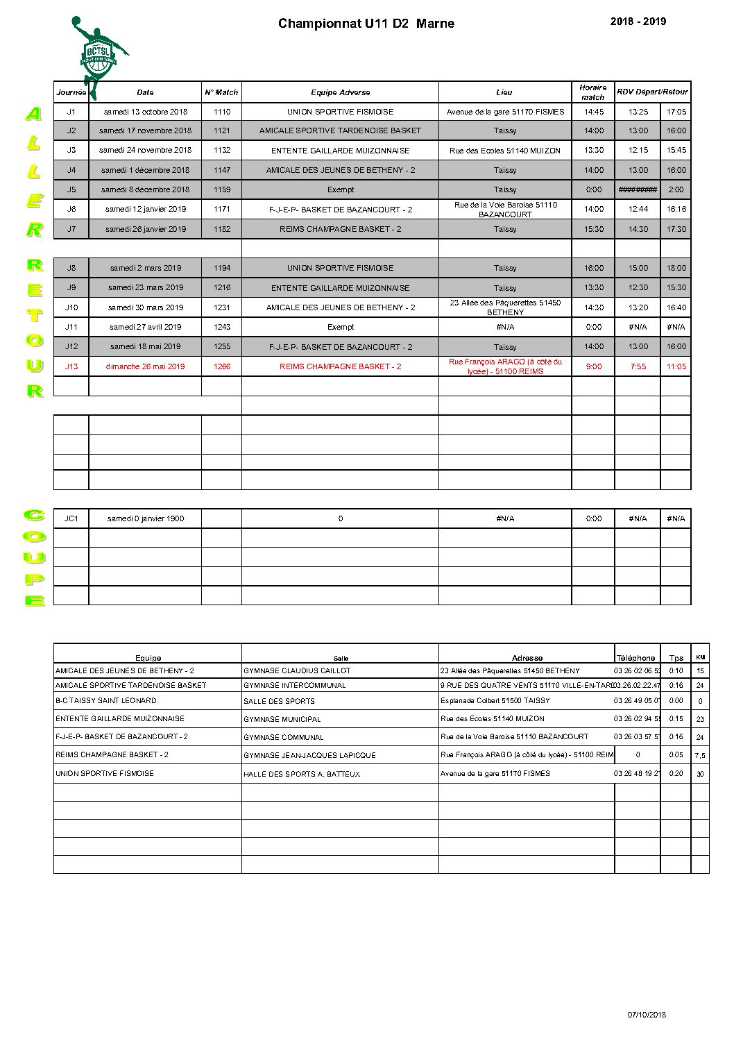 Basket U11 Masculin D2 Foyer Communal De Taissy St Léonard